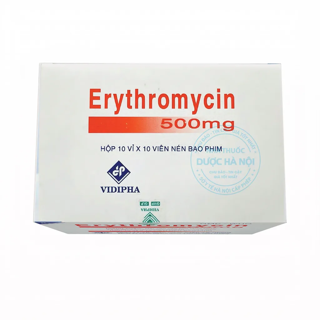 Erythromycin 500mg Vidipha (10 vỉ x 10 viên)