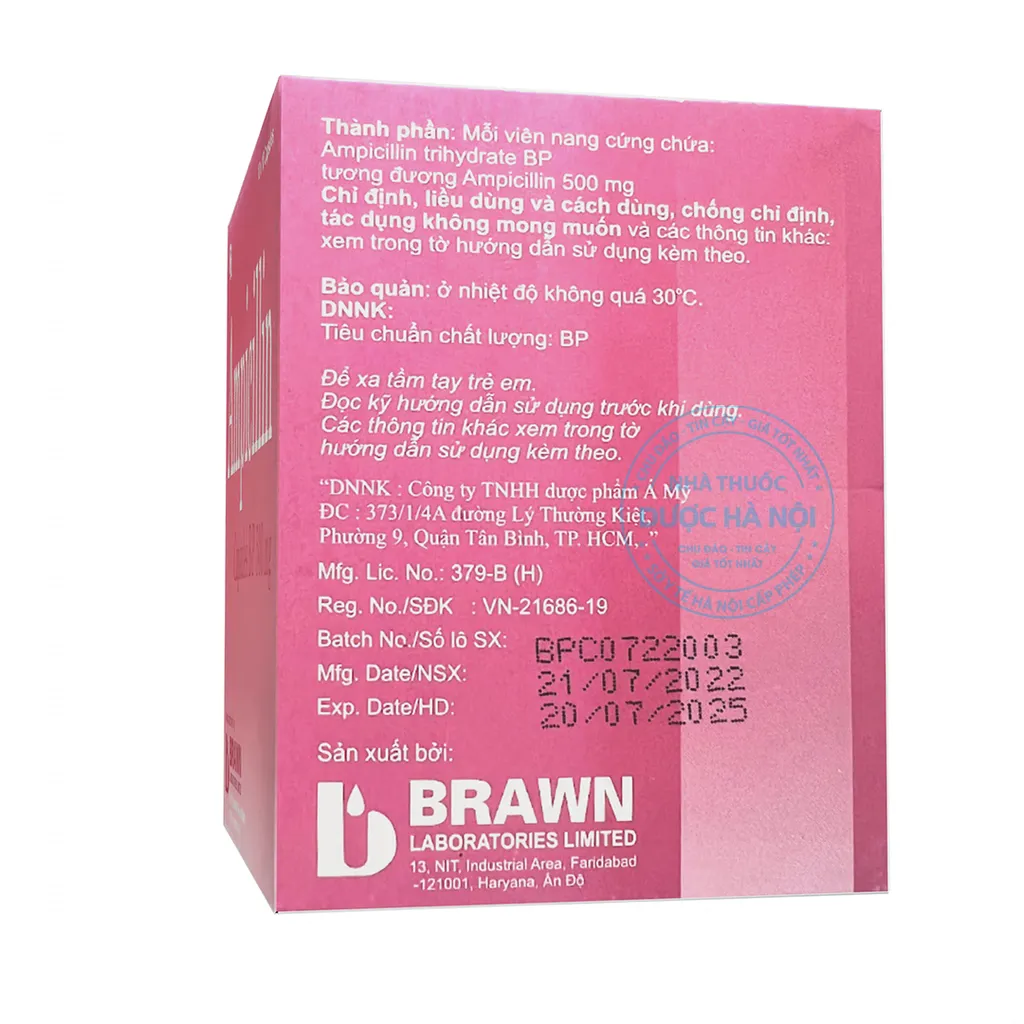 Thuốc kháng sinh Ampicilin Brawn