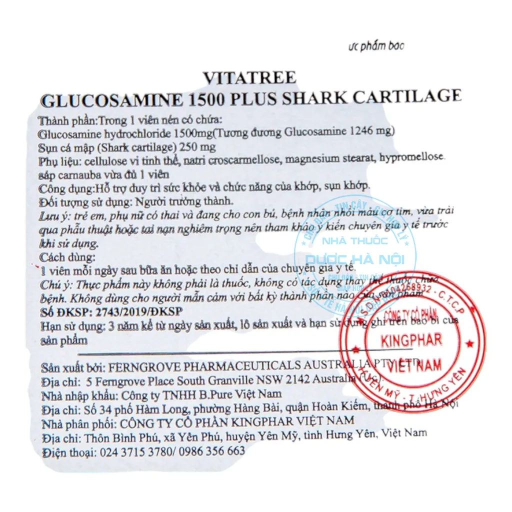 Viên uống Vitatree Glucosamine 1500 Plus Shark Cartilage