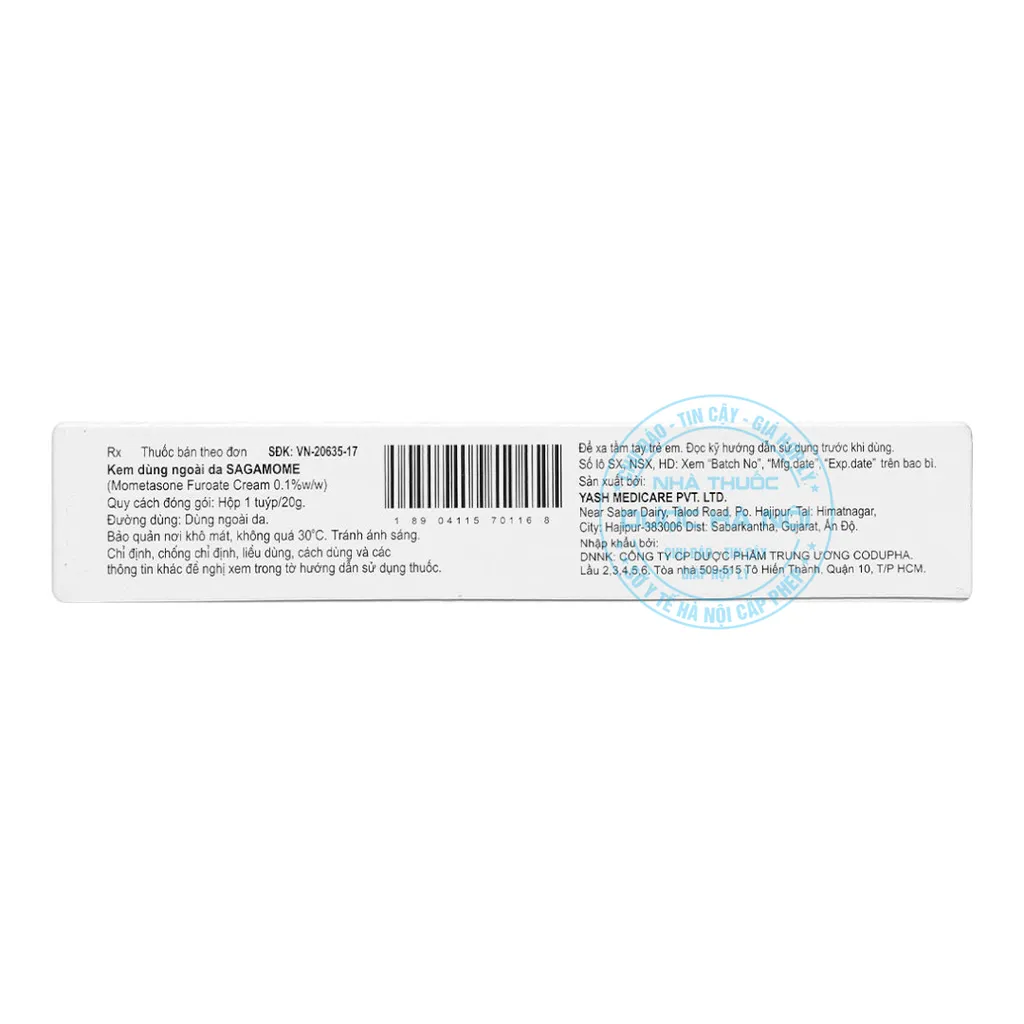 Thuốc bôi ngoài da Sagamome 20mg