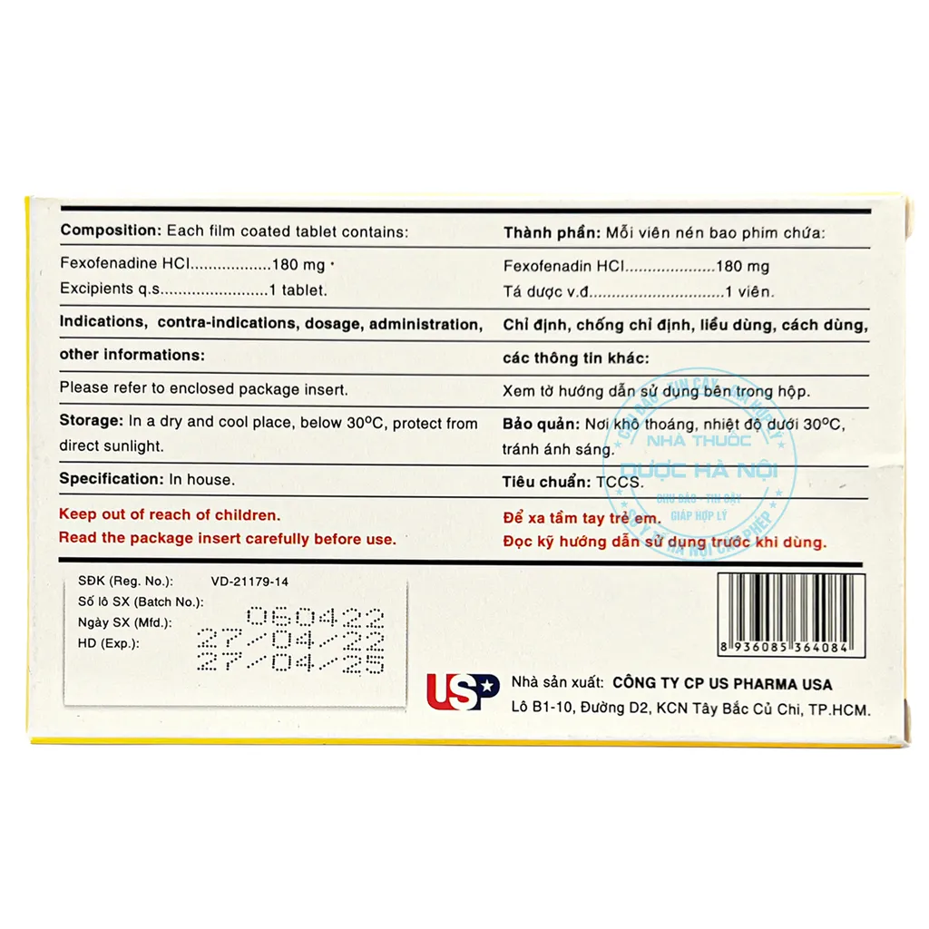Thuốc Fexofenadine 180-US