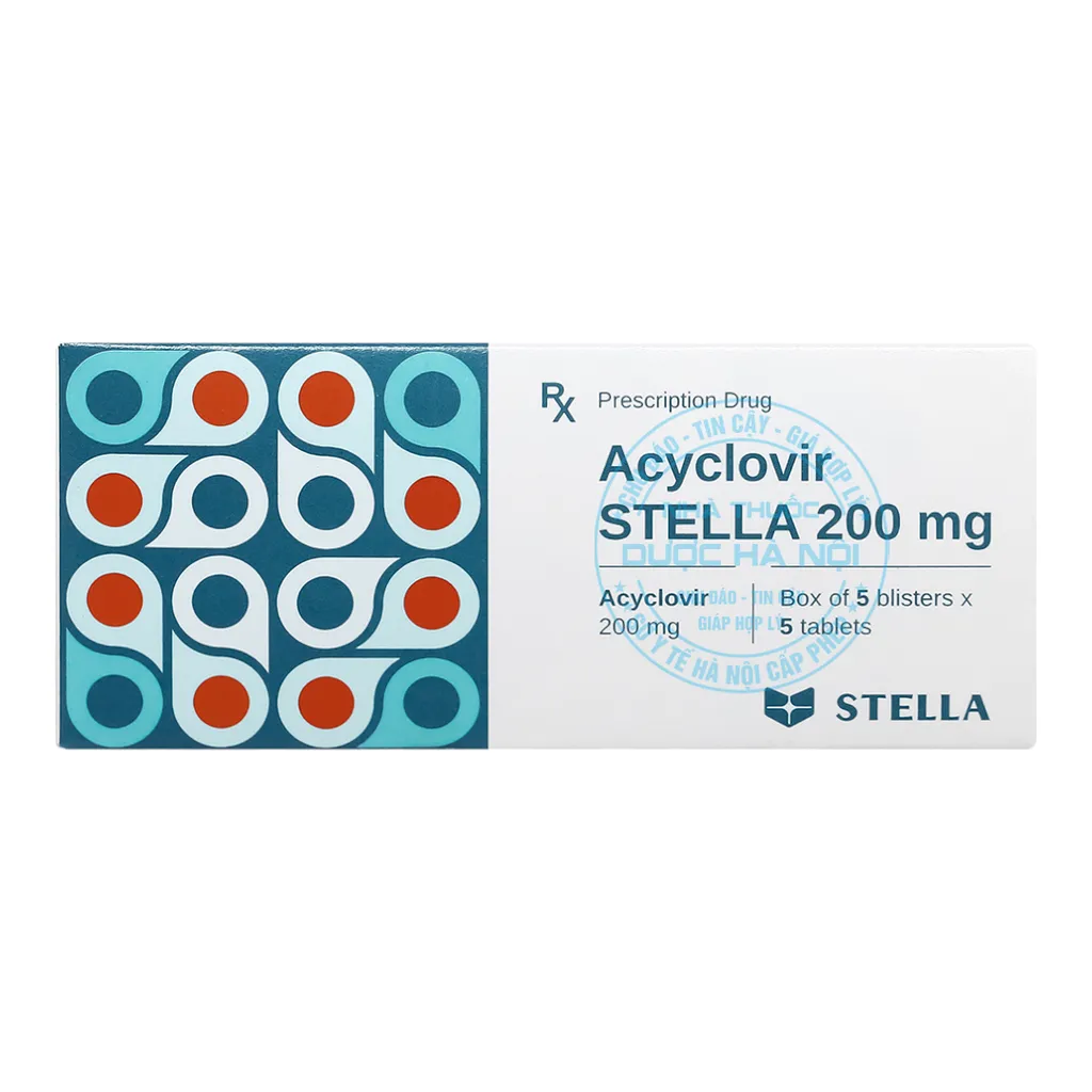 Thuốc kháng virus, trị herpes Acyclovir Stada 200mg (Hộp 5 Vỉ x 5 Viên)