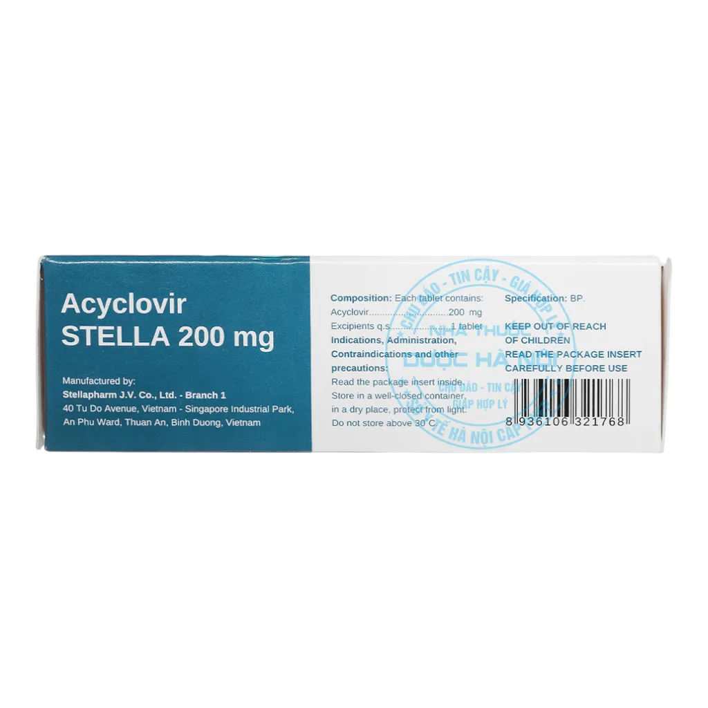 Thuốc kháng virus, trị herpes Acyclovir Stada 200mg (Hộp 5 Vỉ x 5 Viên)