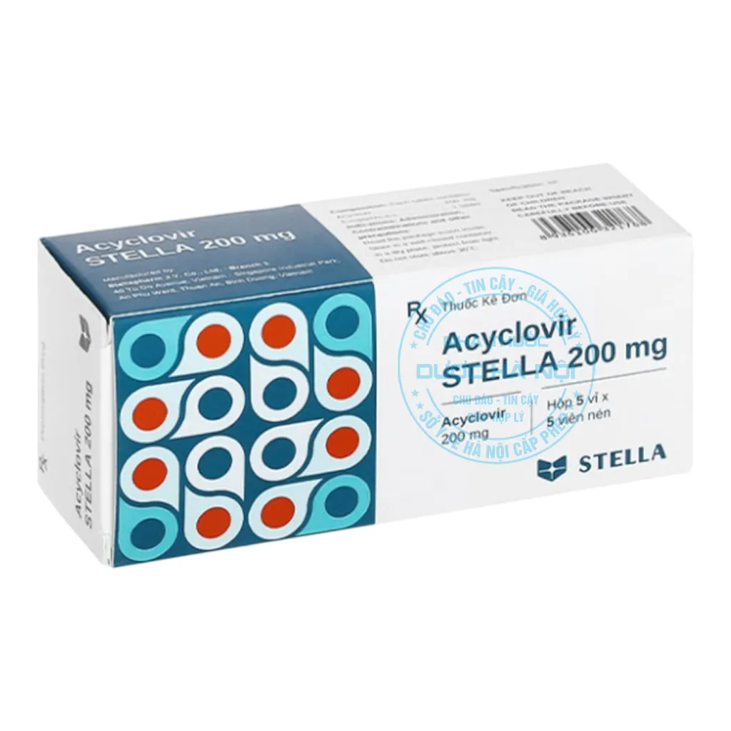 Thuốc kháng virus, trị herpes Acyclovir Stada 200mg (Hộp 5 Vỉ x 5 Viên)