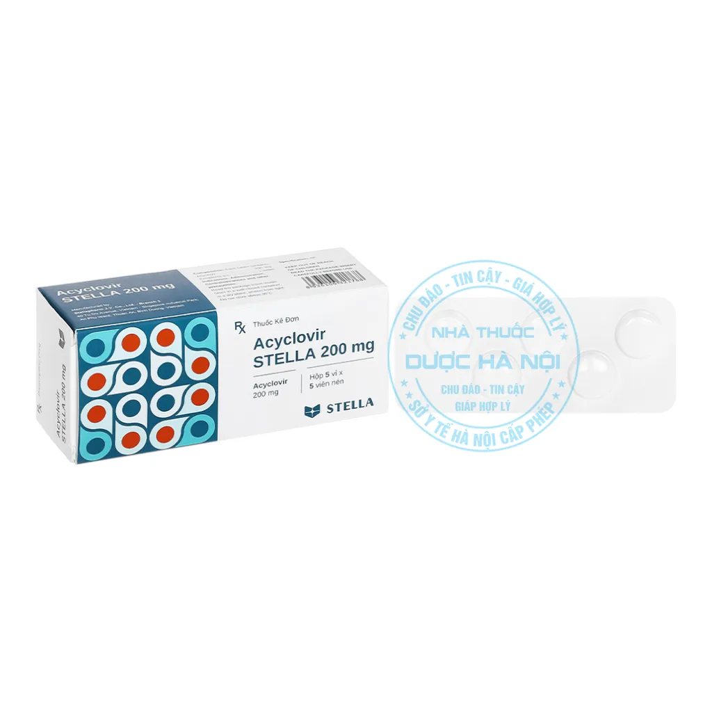 Thuốc kháng virus, trị herpes Acyclovir Stada 200mg (Hộp 5 Vỉ x 5 Viên)