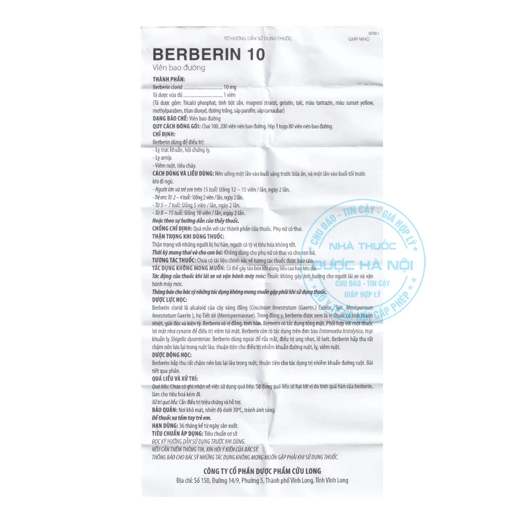 Thuốc Berberin 100v Bao Đường
