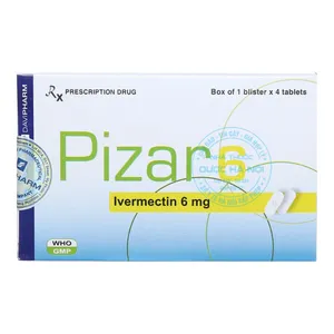 Thuốc Pizar 6 điều trị nhiễm ký sinh trùng, giun lươn, giun chỉ (1 vỉ x 4 viên)