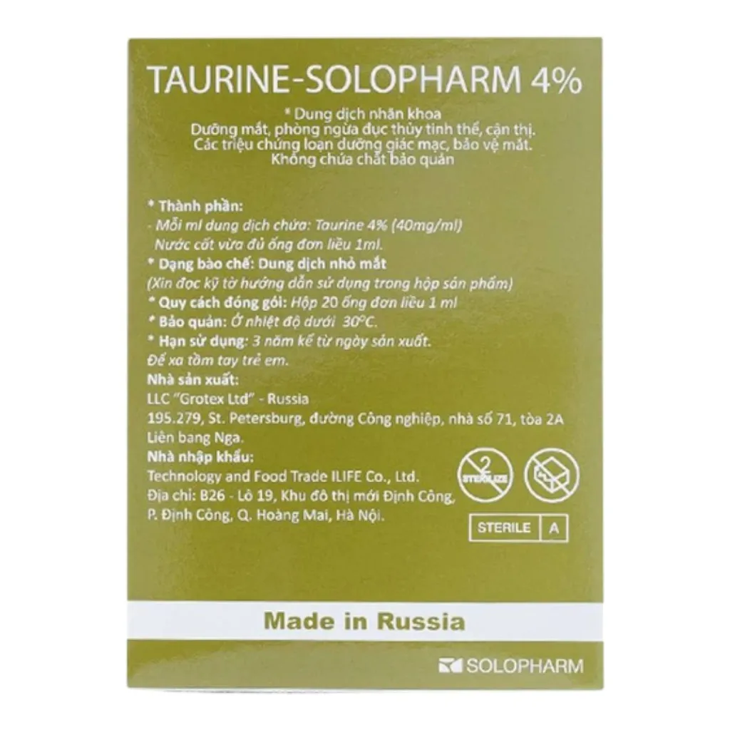 Dung dịch nhãn khoa Taurine-solopharm 4%