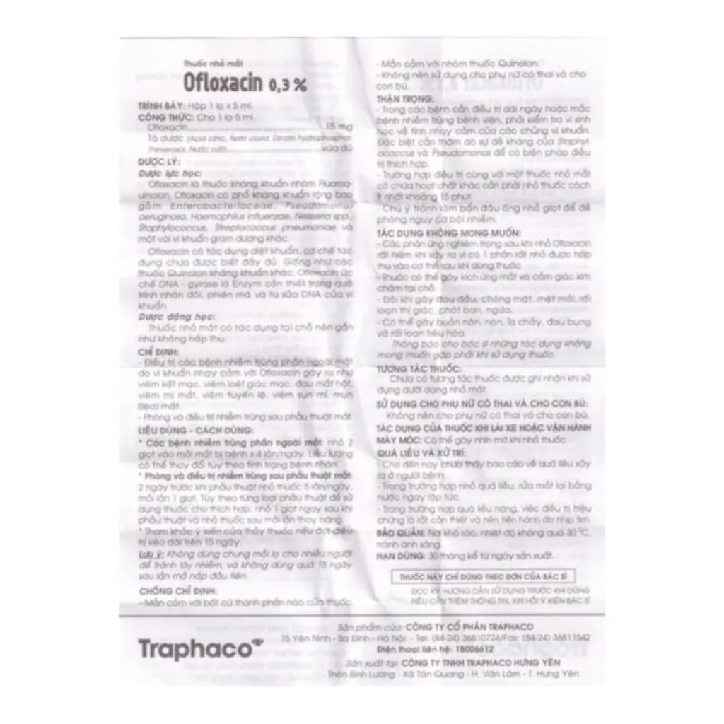 Thuốc nhỏ mắt Ofloxacin 0.3%