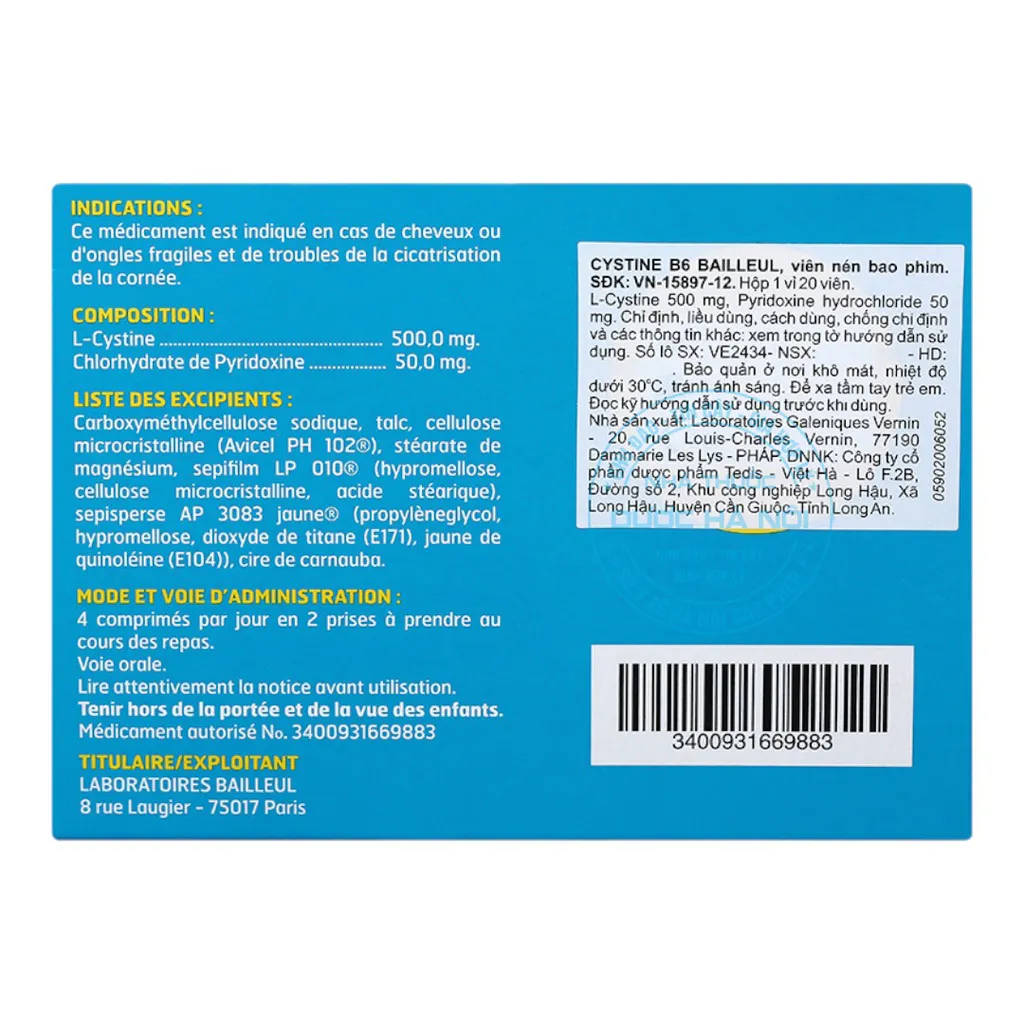 Thuốc Cystine B6 500mg