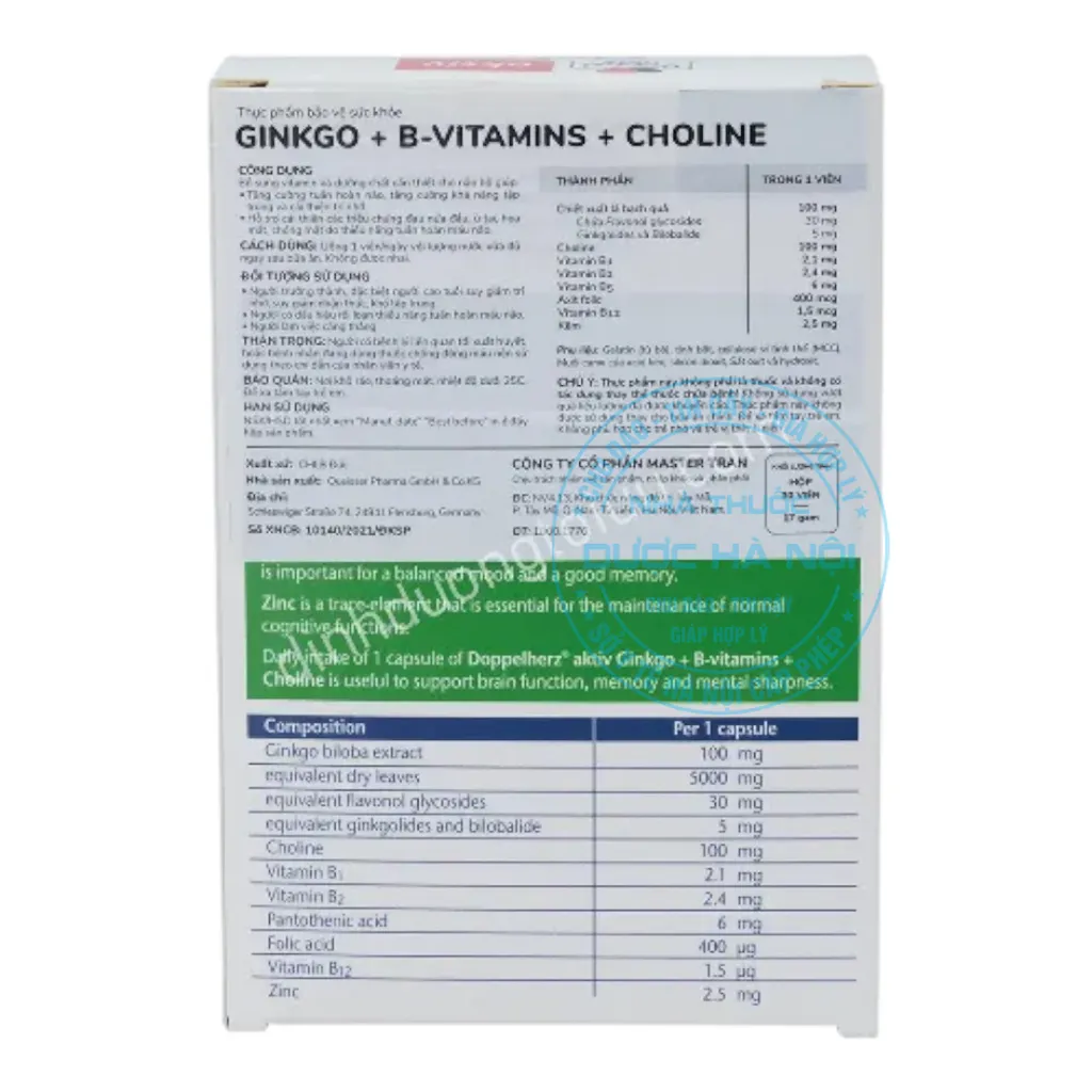 Viên uống Doppelherz Ginkgo Vitamin Cholin