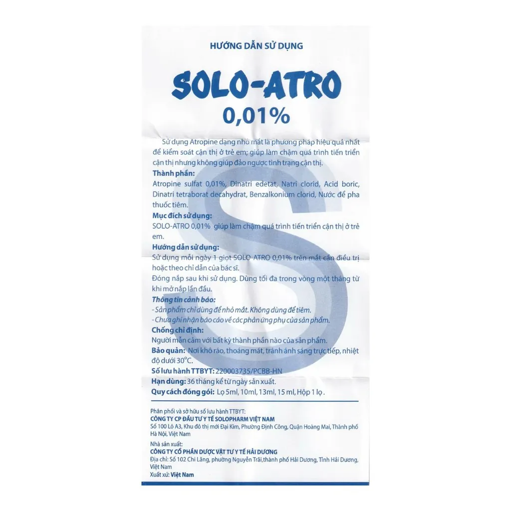 Nhỏ mắt Solo-Atro 0.01%