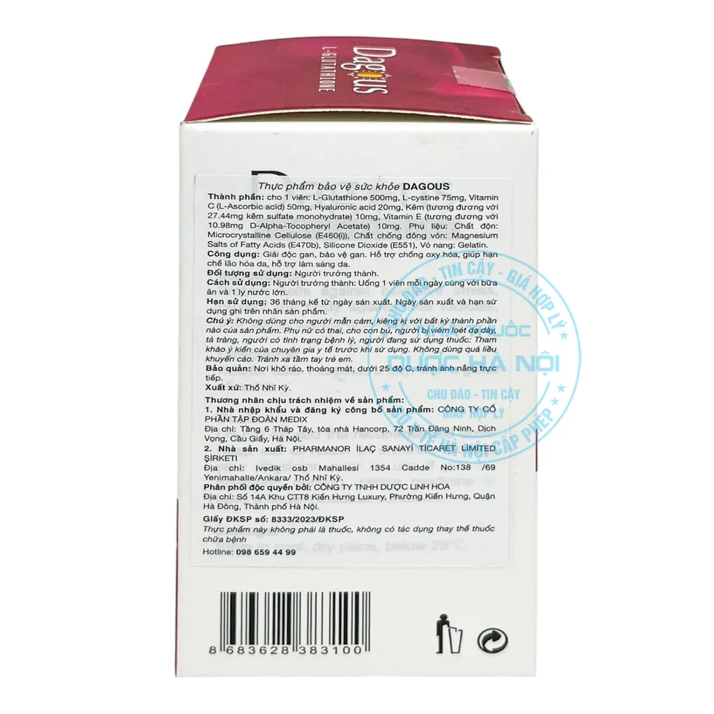 Viên uống Dagous L-glutathione 500mg