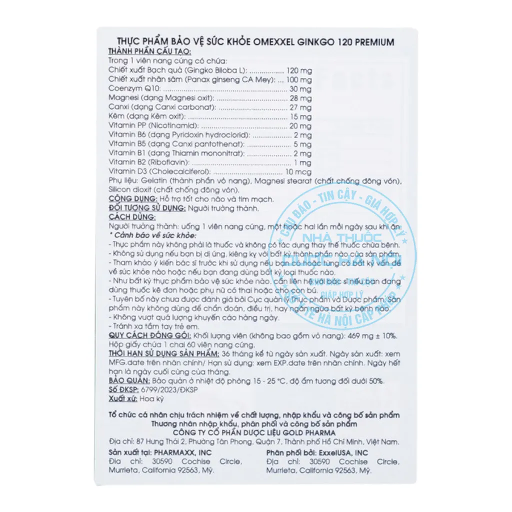 Viên uống Omexxel Ginkgo 120 Premium