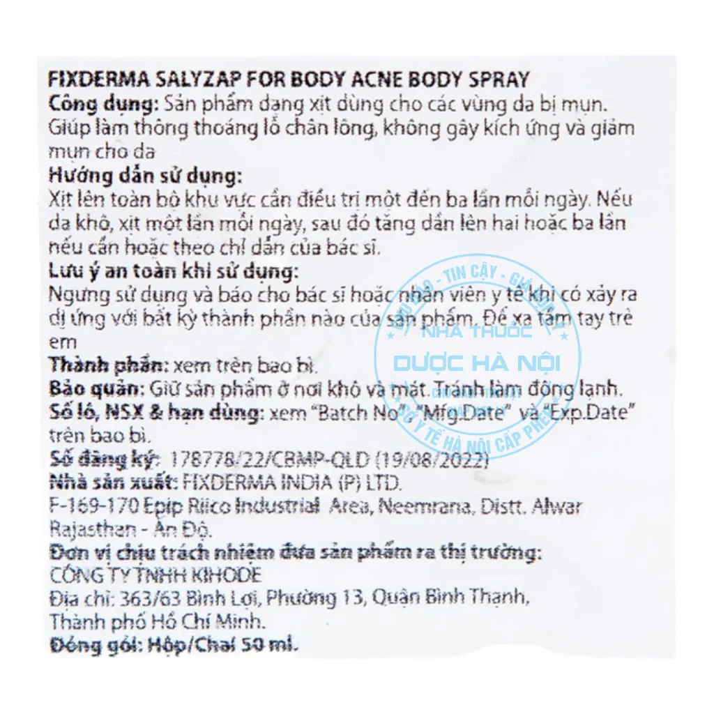 Xịt mụn Fixderma Salyzap