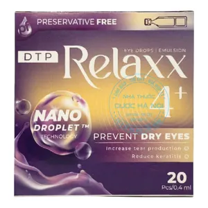 Nhỏ mắt DTP Relaxx 4+ điều trị các bệnh về mắt, đặc biệt là khô mắt, viêm kết mạc ( 1 Hộp x 20 ống)