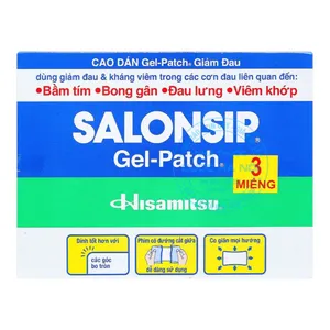 Cao dán SALONSIP hỗ trợ  điều trị các bệnh lý về cơ, khớp( 1 hộp x 8 bao x 3 miếng )