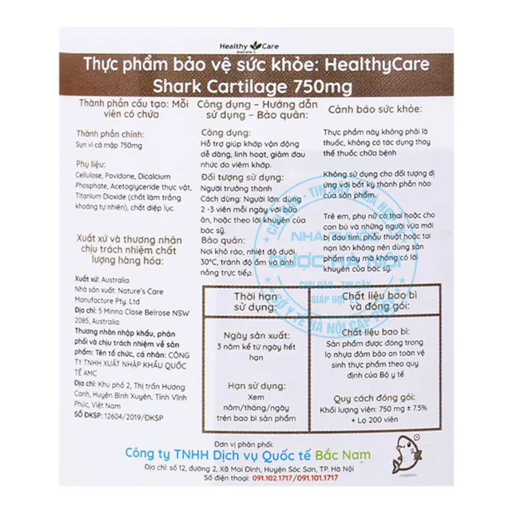Viên uống Healthy Care Shark Cartilage 750mg