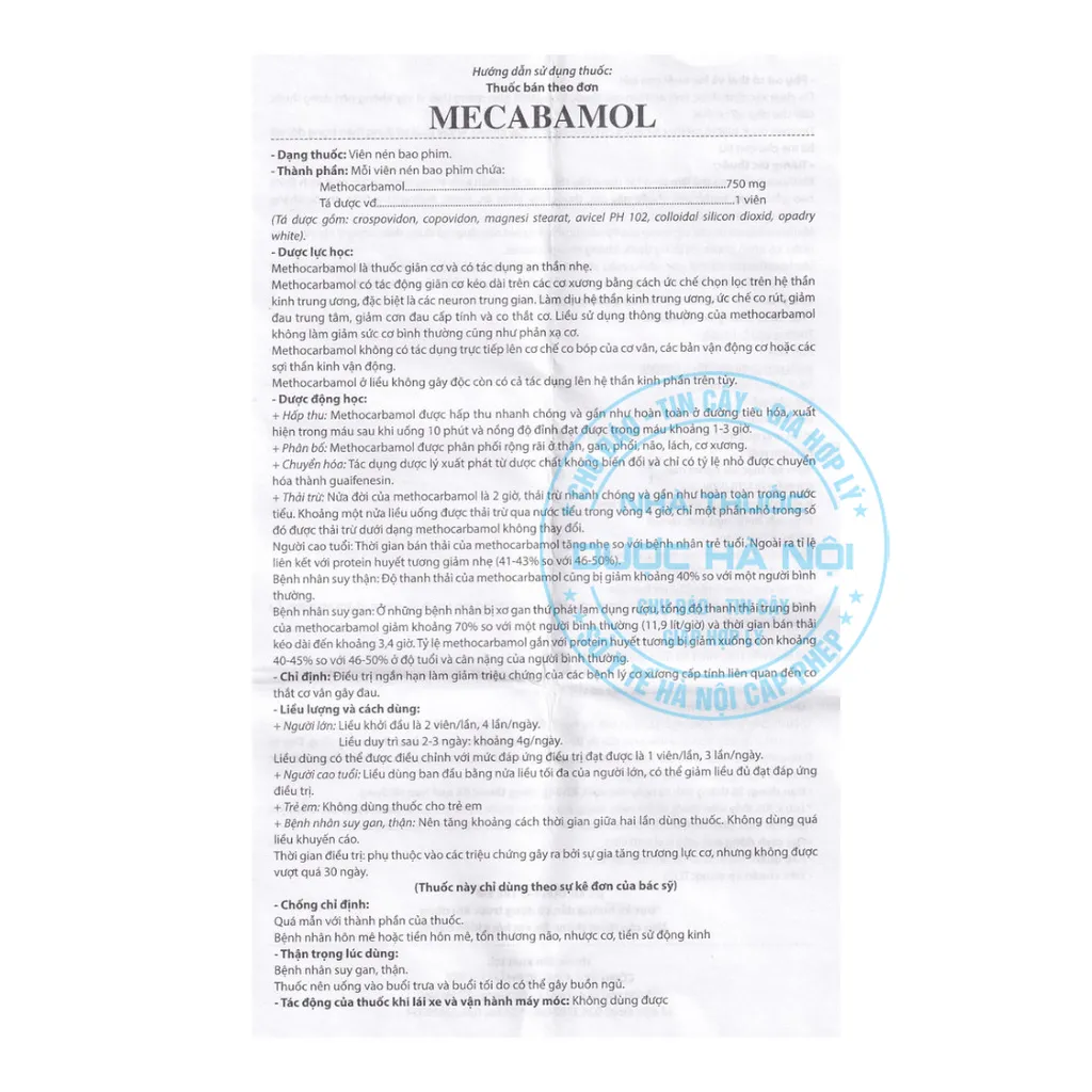 Thuốc Mecabamol 750mg