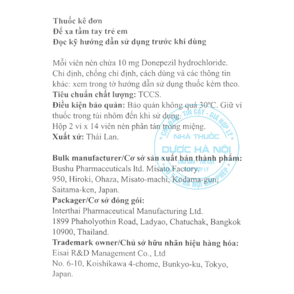 Thuốc Aricept Evess 10mg