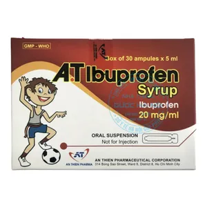 Siro A.T Ibuprofen 100mg điều trị các trường hợp sốt, đau, viêm ( hộp 30 ống )