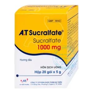 Thuốc A.T Sucralfale 1000mg bảo vệ dạ dày và hỗ trợ điều trị các vết loét tiêu hóa (Hộp 20gói x5g)