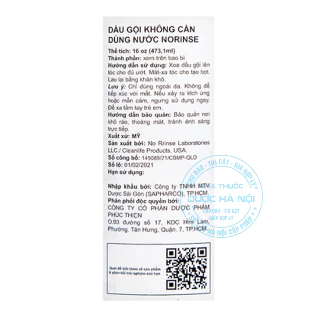 Dầu gội khô No Rinse Shampoo