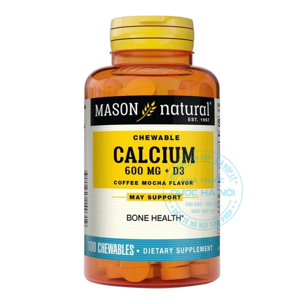 Viên uống Mason Natural Chewable Calcium 600Mg + D3