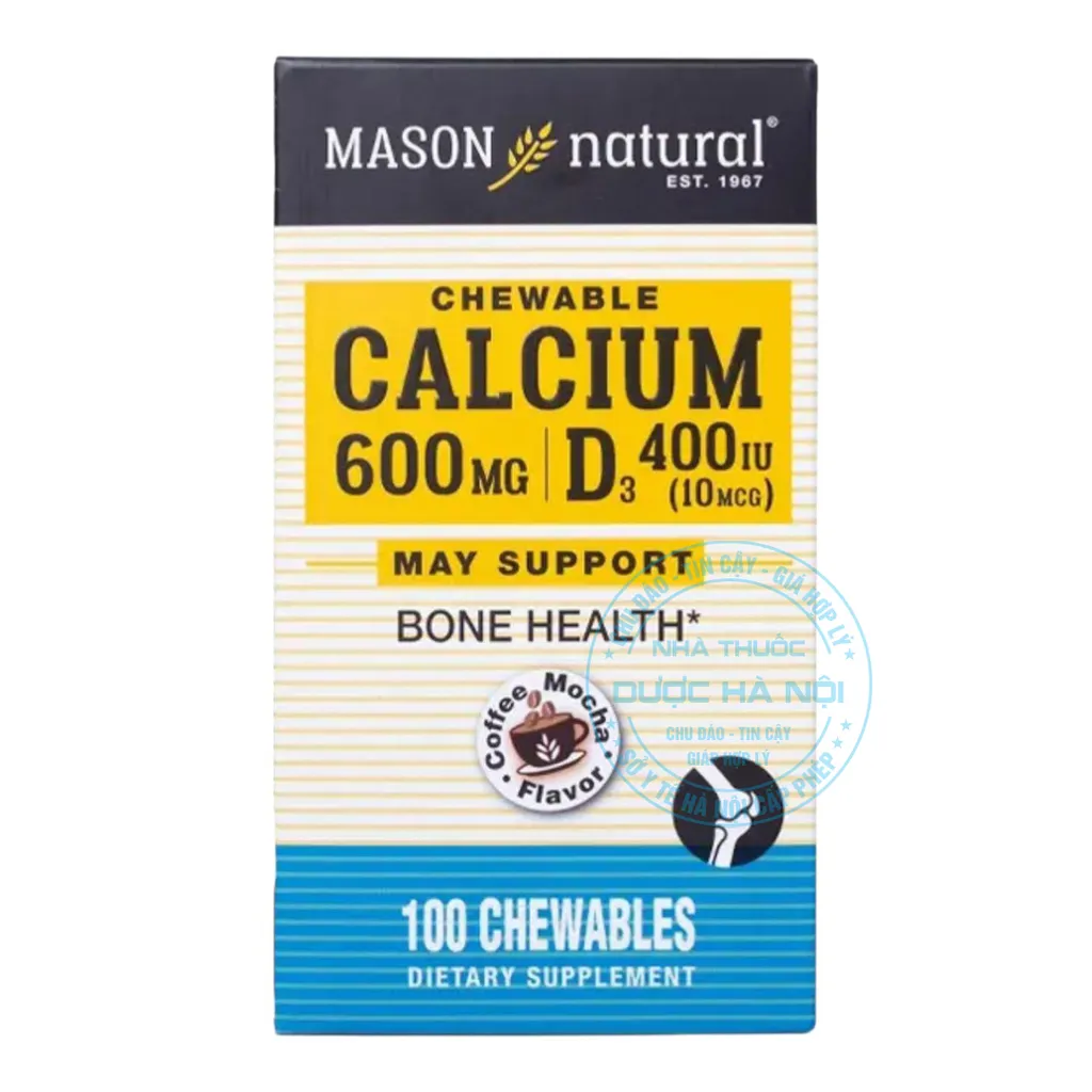 Viên uống Mason Natural Chewable Calcium 600Mg + D3