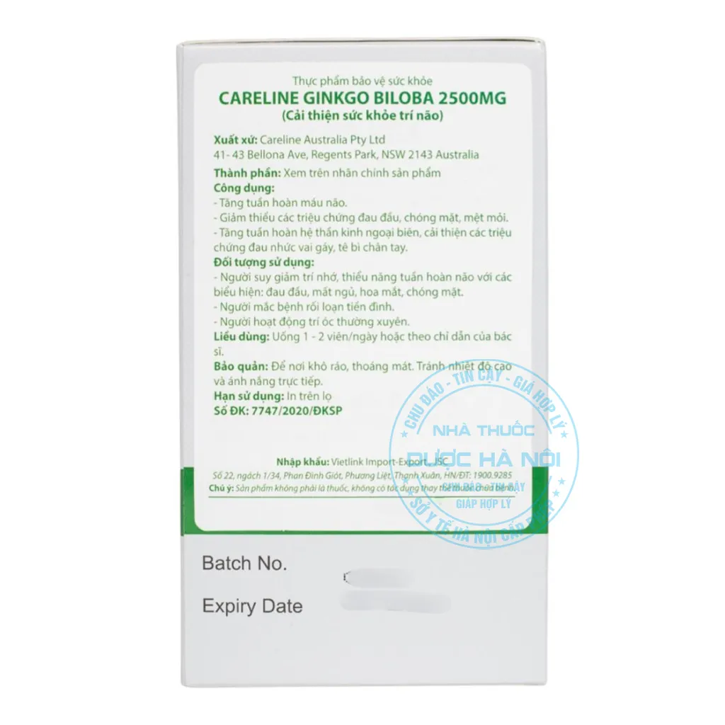 Viên uống Careline Ginkgo Biloba 2500mg