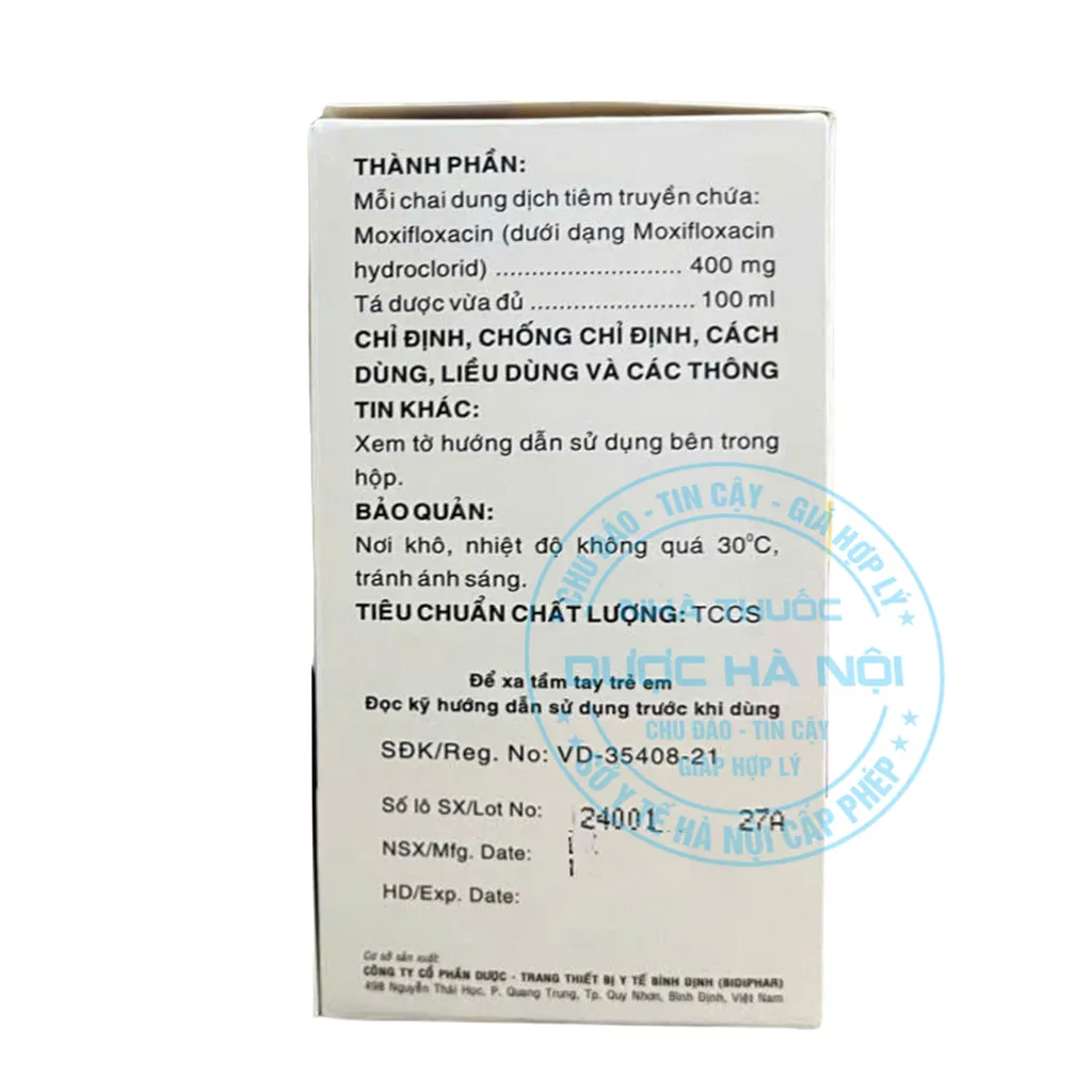 Thuốc Moxifloxacin Bidiphar 400mg/100ml